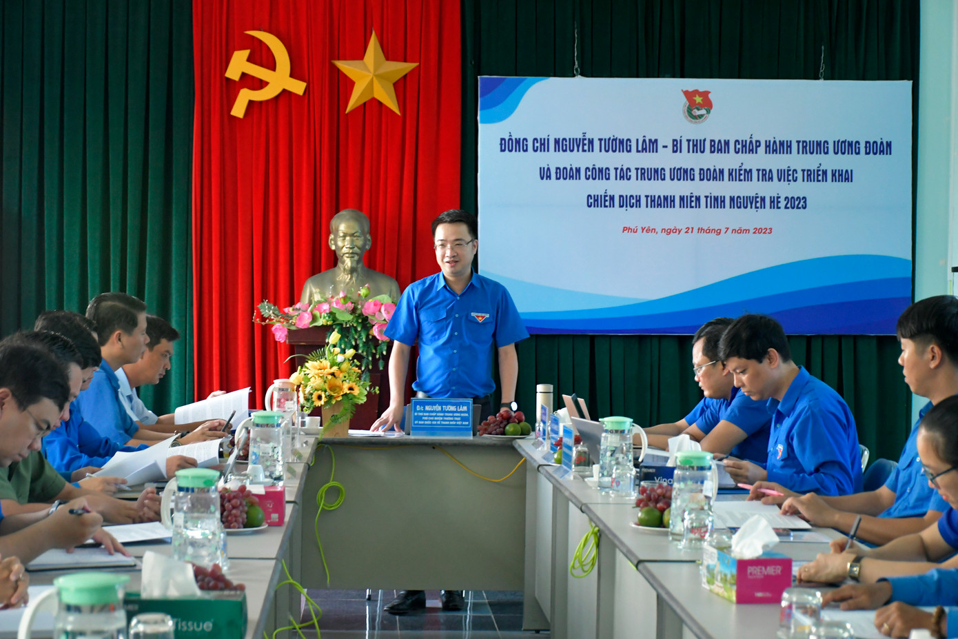 Bí thư T.Ư Đoàn Nguyễn Tường Lâm phát biểu kết luận buổi kiểm tra. Ảnh: Huyền Oanh