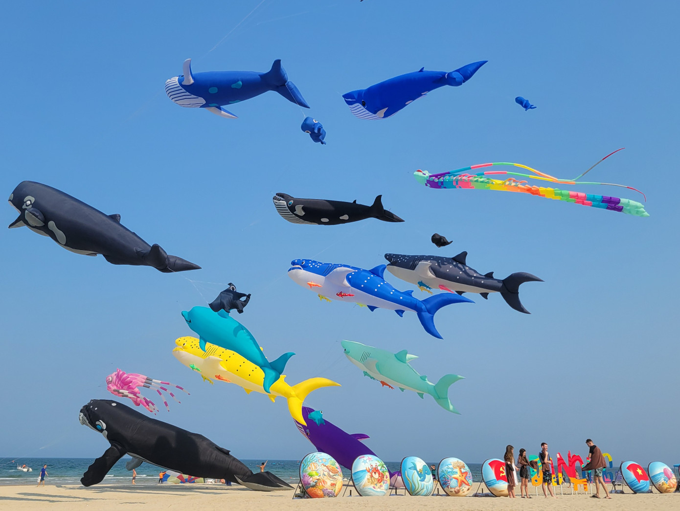 Không chỉ là màn trình diễn nhằm thỏa mãn thị giác, hoạt động còn gửi gắm thông điệp bảo vệ môi trường biển và kêu gọi cộng đồng cùng chung tay giữ gìn vẻ đẹp tự nhiên của đại dương. Ảnh: Thanh Ái. Không chỉ là màn trình diễn nhằm thỏa mãn thị giác, hoạt động còn gửi gắm thông điệp bảo vệ môi trường biển và kêu gọi cộng đồng cùng chung tay giữ gìn vẻ đẹp tự nhiên của đại dương. Ảnh: Thanh Ái.