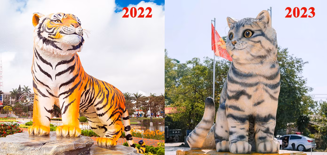 Hoa hậu Mèo năm 2023 và linh vật Hổ năm 2022 đã chiếm trọn tình cảm của du khách thập phương