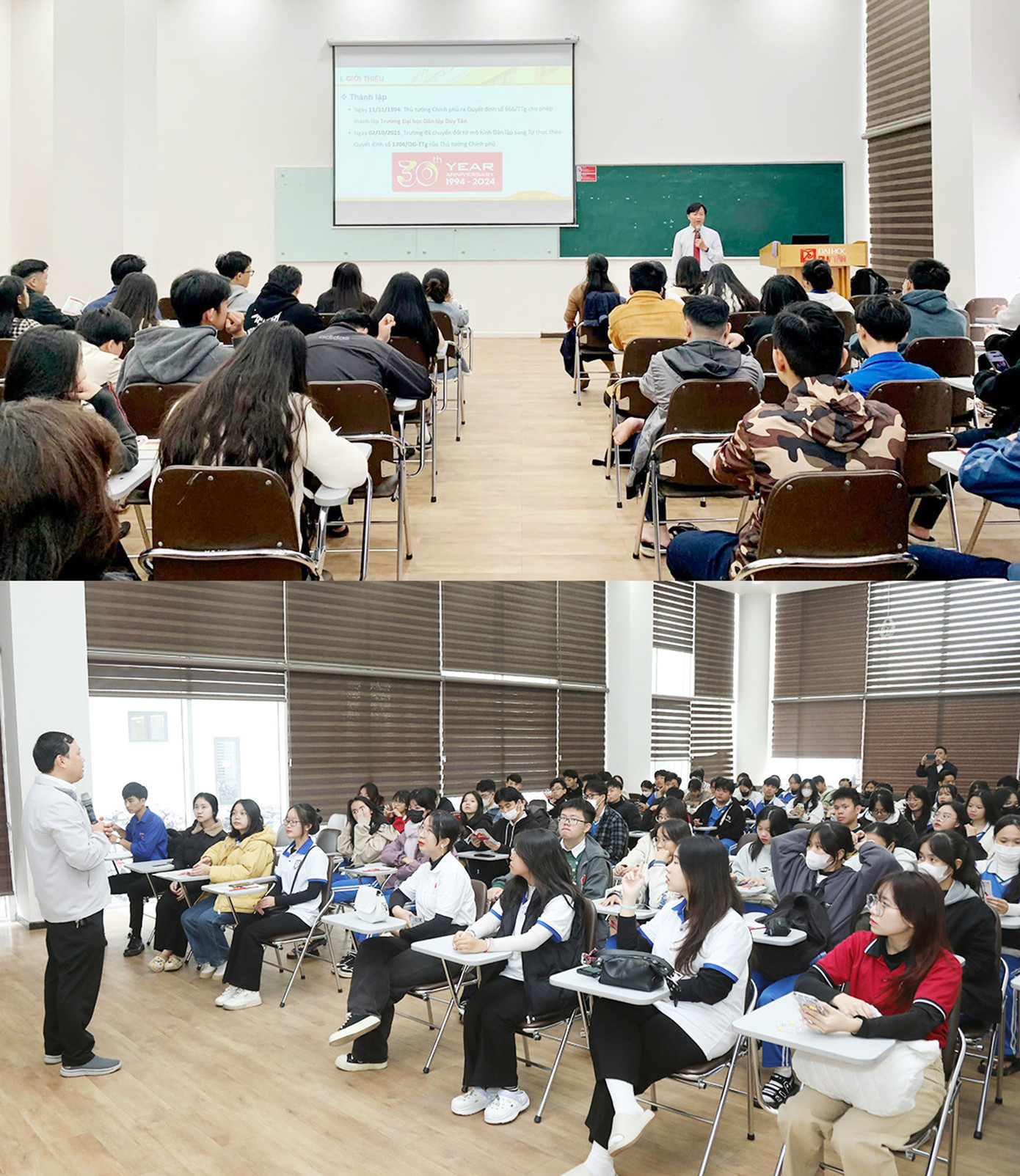 Các cán bộ, giảng viên DTU giới thiệu về trường, tư vấn về nghề nghiệp cho các em học sinh THPT