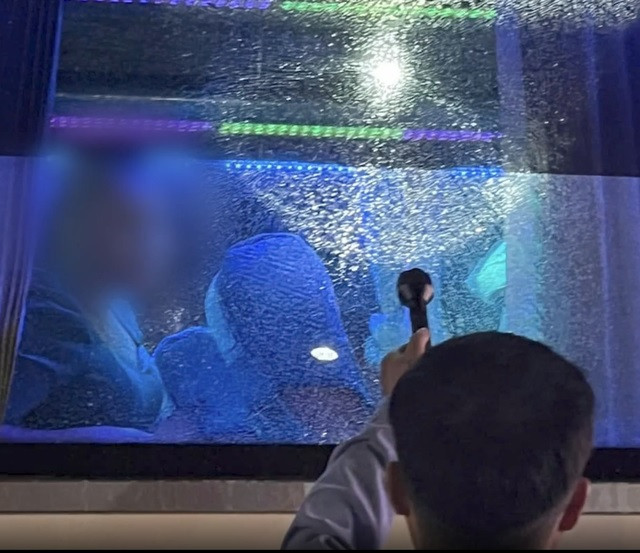 Kính nứt sau khi bị ném đá. Kính nứt sau khi bị ném đá.