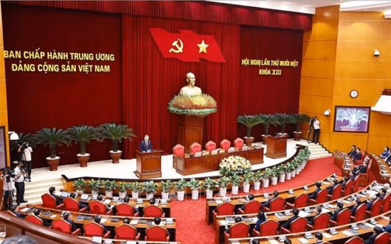 Toàn cảnh phiên bế mạc Hội nghị lần thứ 11 Ban Chấp hành Trung ương Đảng khoá XIII. Ảnh: TTXVN.