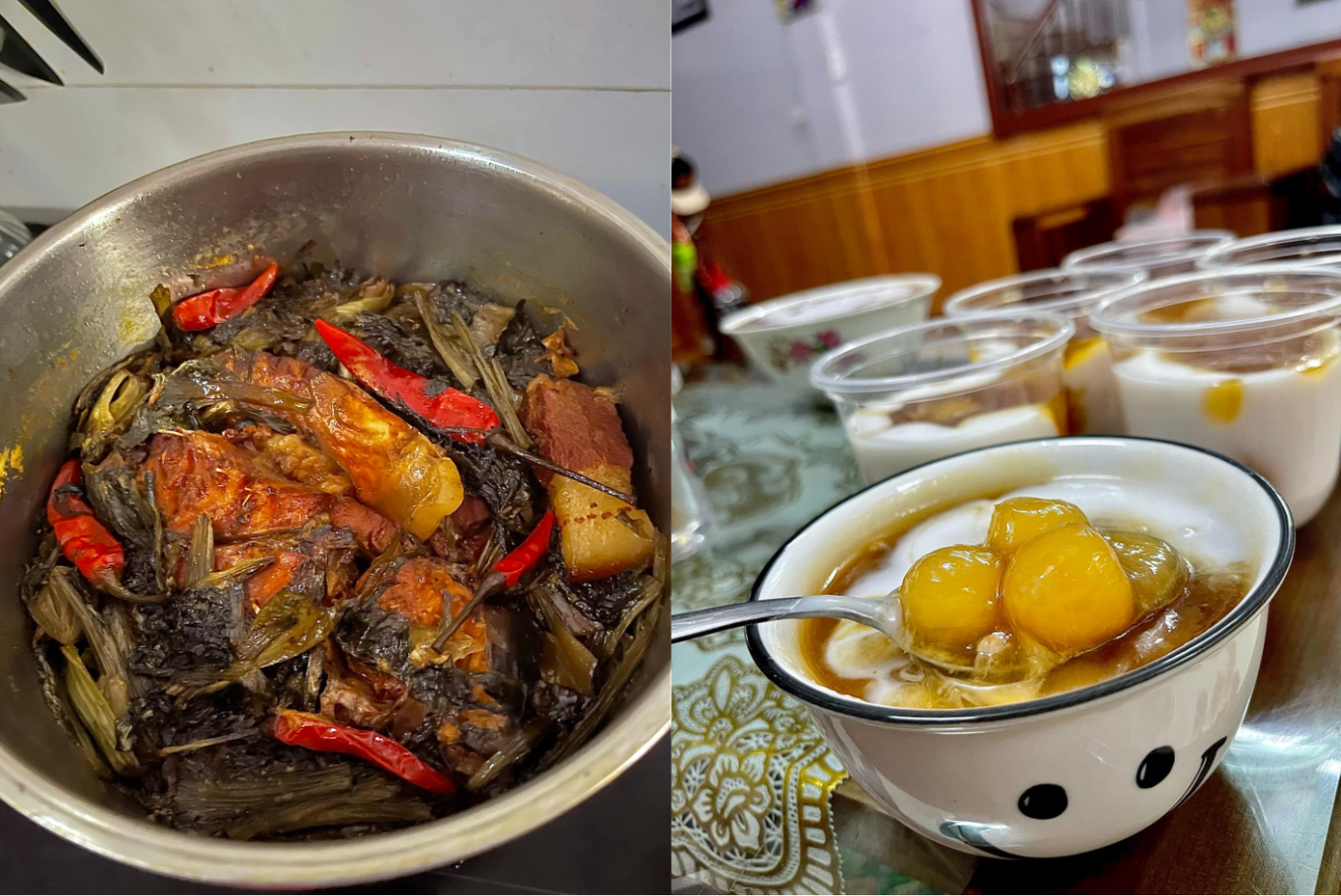 Cá kho và chè sắn là 2 món "ruột" vợ chồng Xuân Son thường mua từ bếp ăn của chị Huyên. Cá kho và chè sắn là 2 món "ruột" vợ chồng Xuân Son thường mua từ bếp ăn của chị Huyên.