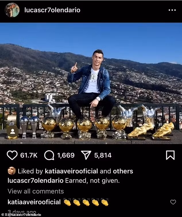Chị gái của Ronaldo ủng hộ bài viết của tài khoản @lucascr7olendario.