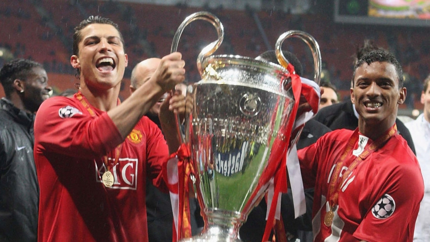 Nani ăn mừng chức vô địch UEFA Champions League 2007/2008.