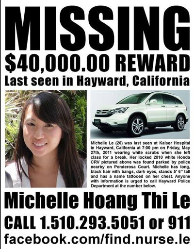 Tờ rơi tìm kiếm cô Michelle Hoang Thi Le bị mất tích. Ảnh: EXAMINER.COM