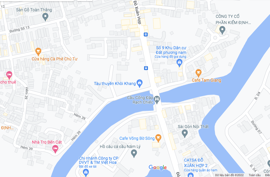 Vị trí cầu cống đập Rạch Chiếc trên đường Đỗ Xuân Hợp, TP Thủ Đức. (Ảnh chụp từ Google Map)