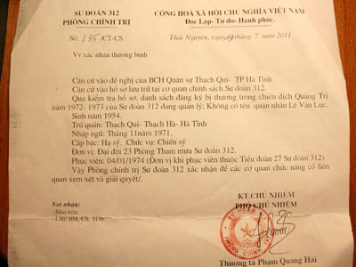 Văn bản số 235 của Phòng Chính trị - Sư đoàn 312