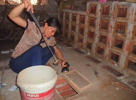 Chị Yến đang dọn phân ở chuồng rắn