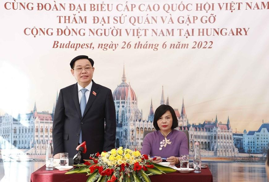 Chủ tịch Quốc hội Vương Đình Huệ phát biểu tại buổi gặp gỡ cộng đồng người Việt tại Hungary. (Ảnh: Doãn Tấn/TTXVN) Chủ tịch Quốc hội Vương Đình Huệ phát biểu tại buổi gặp gỡ cộng đồng người Việt tại Hungary. (Ảnh: Doãn Tấn/TTXVN)