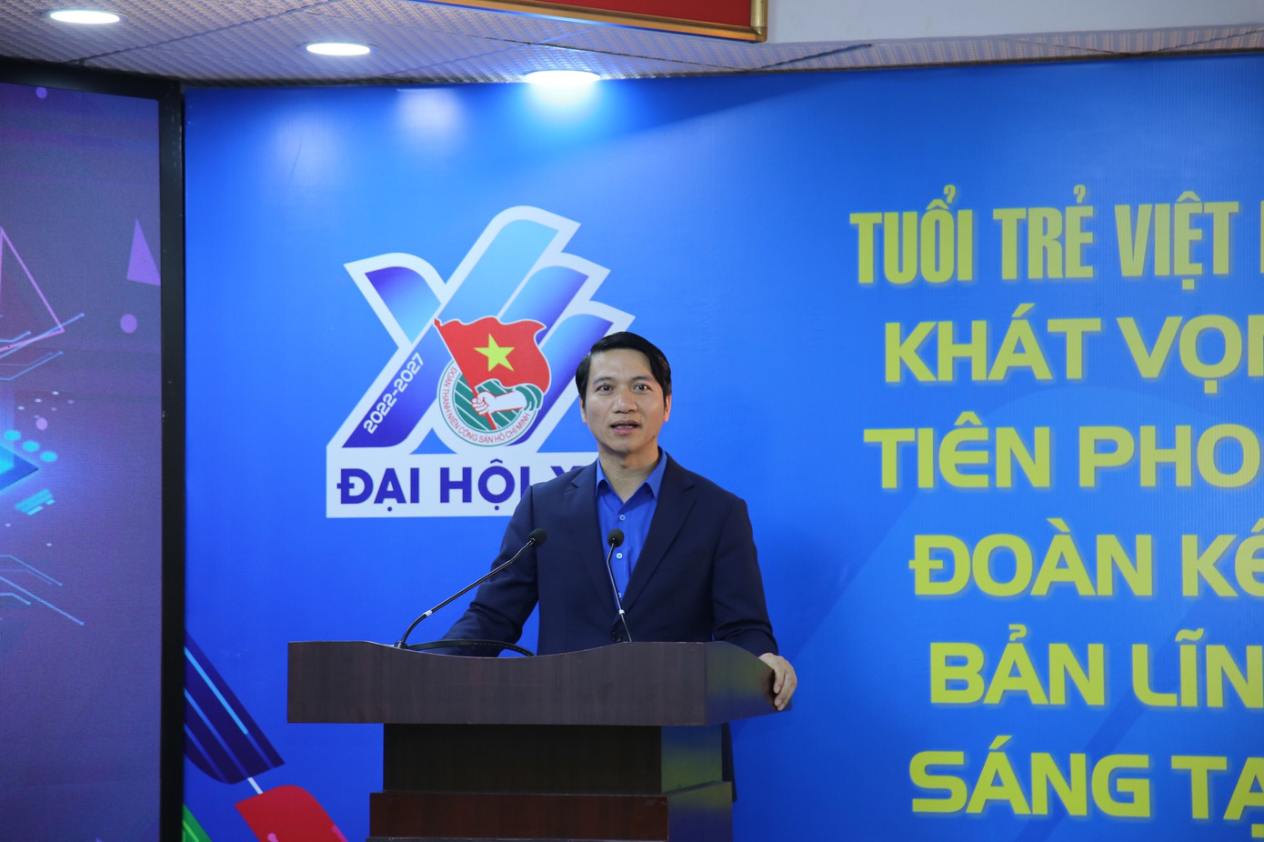 Anh Nguyễn Ngọc Lương, Bí thư thường trực T.Ư Đoàn, Chủ tịch T.Ư Hội LHTN Việt Nam phát biểu tại hội nghị. Ảnh: Lâm Đăng Hải