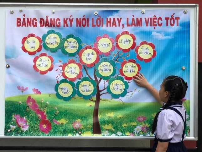 Các em thiếu nhi đăng ký thực hiện làm việc tốt.