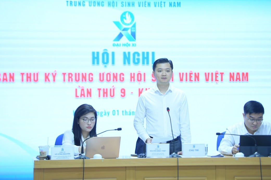 Anh Nguyễn Minh Triết, Bí thư T.Ư Đoàn, Chủ tịch T.Ư Hội SVVN cho biết Hội nghị Ban thư ký T.Ư Hội SVVN lần thứ 9 – khóa X diễn ra với nhiều nội dung quan trọng. Ảnh: Dương Triều
