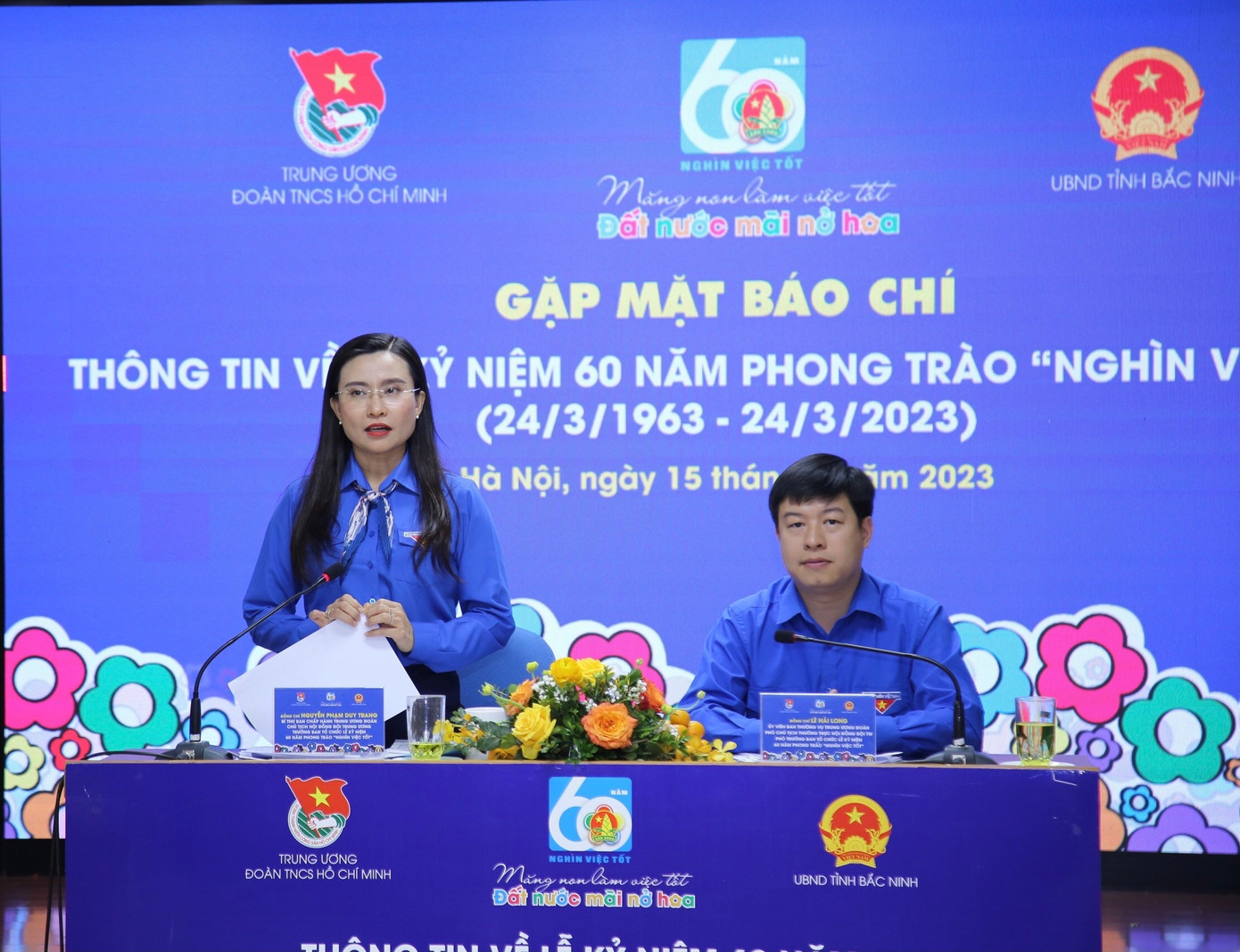 Chị Nguyễn Phạm Duy Trang, Bí thư T.Ư Đoàn, Chủ tịch Hội đồng Đội T.Ư thông tin về chương trình kỷ niệm 60 năm phong trào Nghìn việc tốt.