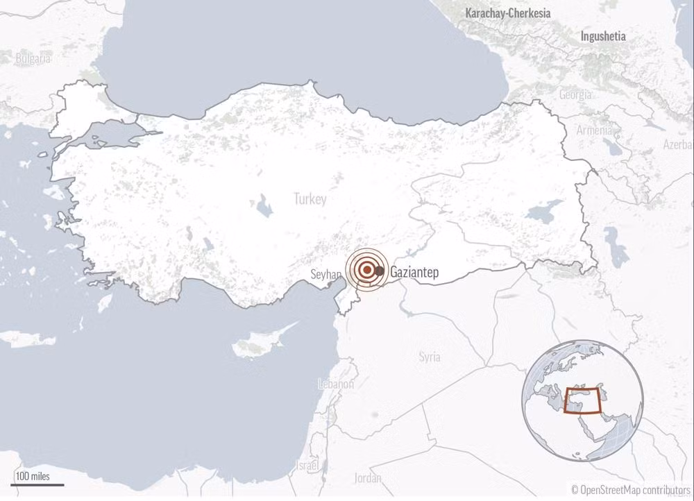 Tâm chấn nằm ở vùng biên Thổ Nhĩ Kỳ, giáp Syria. Ảnh: AP Tâm chấn nằm ở vùng biên Thổ Nhĩ Kỳ, giáp Syria. Ảnh: AP