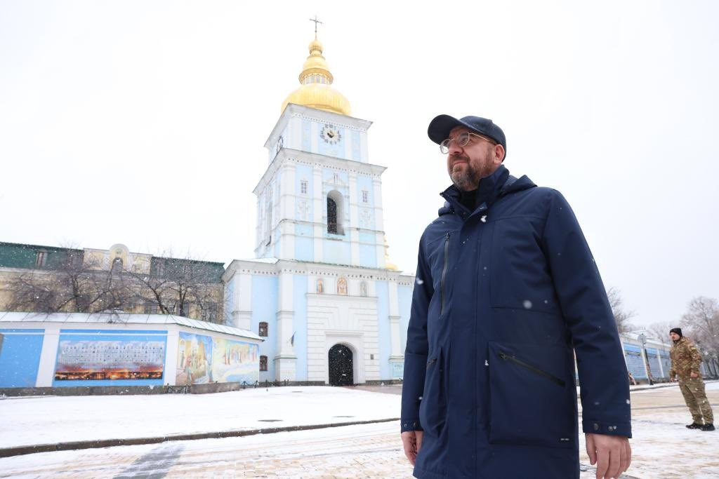 Chủ tịch Hội đồng châu Âu Charles Michel ở Kiev. Ảnh: Twitter Chủ tịch Hội đồng châu Âu Charles Michel ở Kiev. Ảnh: Twitter