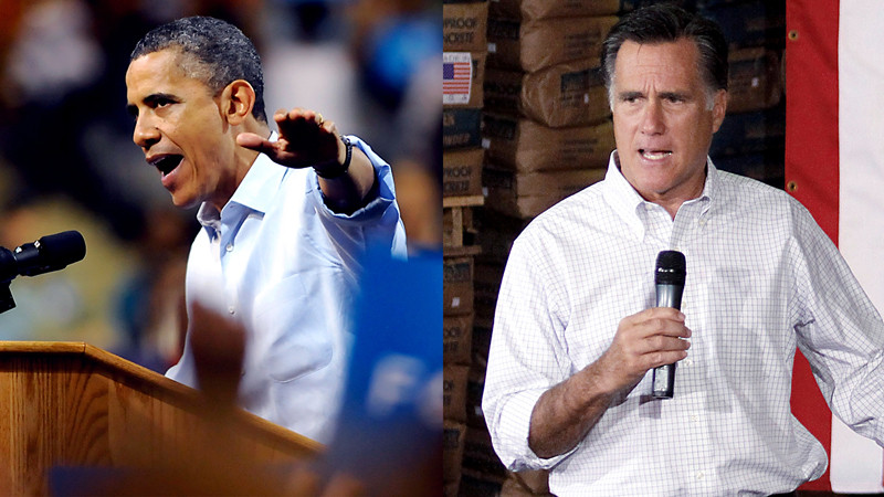 Hai đối thủ Barack Obama (trái) và Mitt Romney