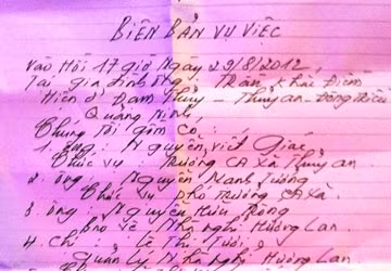 Biên bản ban đầu của Công an xã Thủy An, huyện Đông Triều và đơn tố cáo của bà L. Biên bản ban đầu của Công an xã Thủy An, huyện Đông Triều và đơn tố cáo của chị L