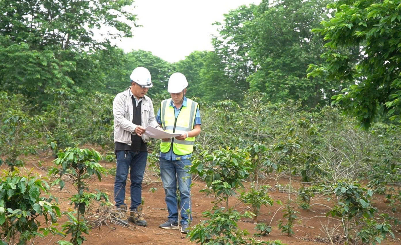 Cán bộ Công ty Cổ phần LIG - Hướng Hóa 1 kiểm tra hiện trạng mặt bằng thực hiện dự án tại xã Hướng Tân, huyện Hướng Hóa, tỉnh Quảng Trị. Ảnh: Hưng Lâm Cán bộ Công ty Cổ phần LIG - Hướng Hóa 1 kiểm tra hiện trạng mặt bằng thực hiện dự án tại xã Hướng Tân, huyện Hướng Hóa, tỉnh Quảng Trị. Ảnh: Hưng Lâm
