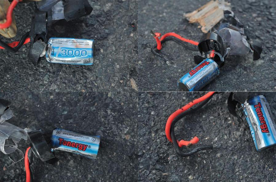 Một cục pin có gắn với dây điện được tìm thấy tại hiện trường vụ nổ bom Boston 