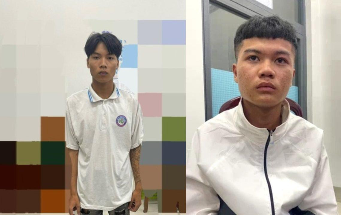 Đối tượng Ngô Tấn Đạt (bên trái) và Nguyễn Thanh Long tại cơ quan công an.