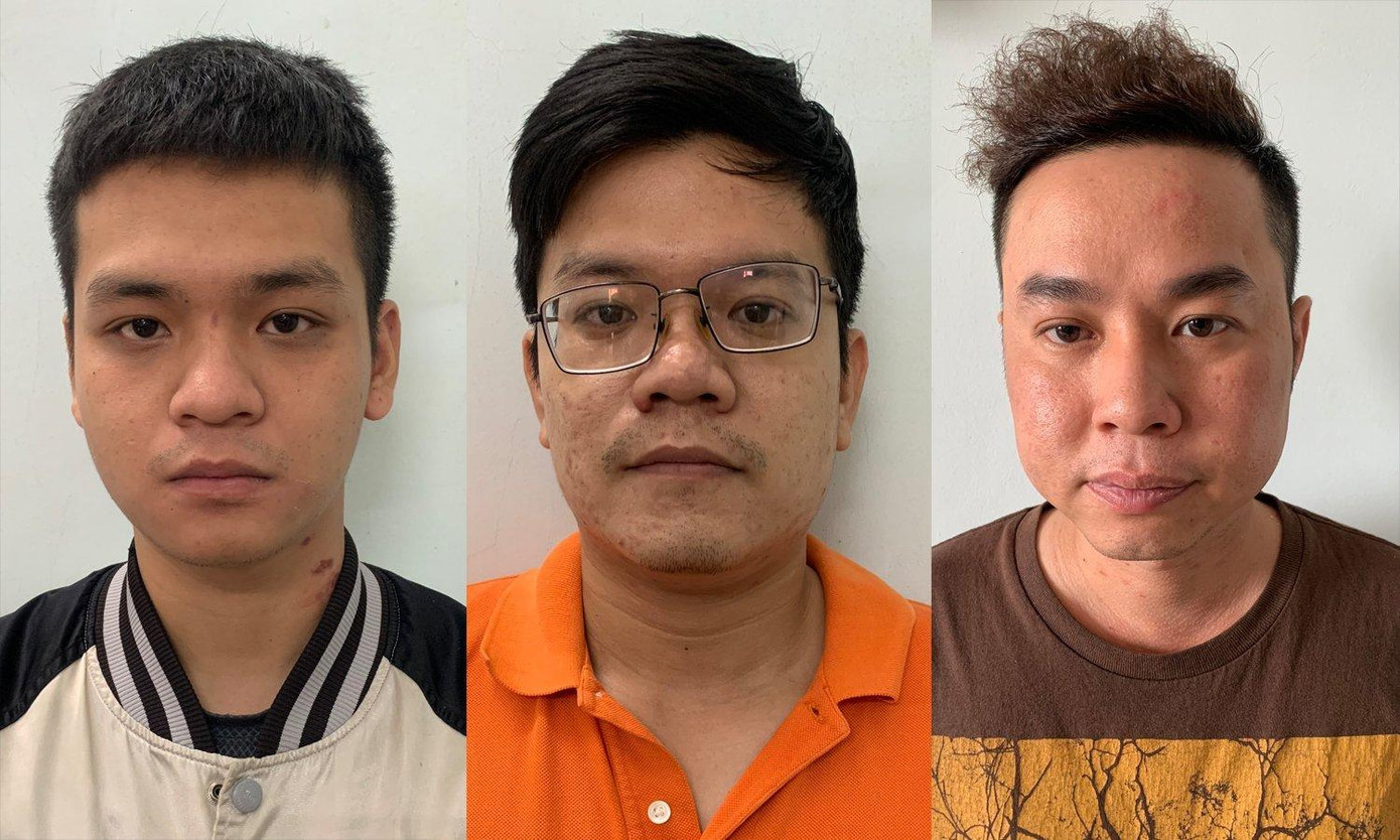 Các đối tượng Duy, Nam, Linh tại cơ quan công an (theo thứ tự từ trái qua phải).