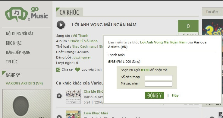 Music Go đang tỏ ra có lợi thế khi cho thanh toán qua tài khoản điện thoại.