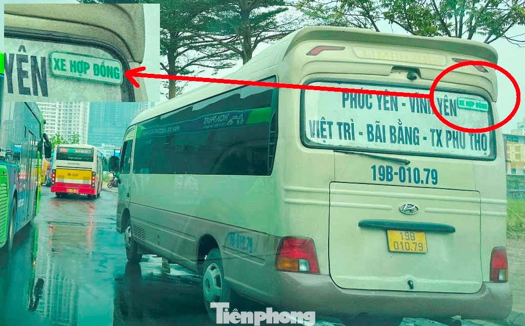 Xe khách đeo biển "Xe hợp đồng" dừng đỗ, bắt khách, nhận hàng trên đường Phạm Hùng ngày 6/12. Xe khách đeo biển "Xe hợp đồng" dừng đỗ, bắt khách, nhận hàng trên đường Phạm Hùng ngày 6/12.