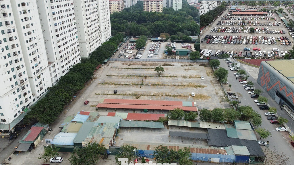 Toàn bộ xe ô tô đỗ kín bãi xe thời gian trước đó (ảnh nhỏ), nay đã được di chuyển khỏi vị trí các ô đất TH3 và TN3. Toàn bộ xe ô tô đỗ kín bãi xe thời gian trước đó (ảnh nhỏ), nay đã được di chuyển khỏi vị trí các ô đất TH3 và TN3.