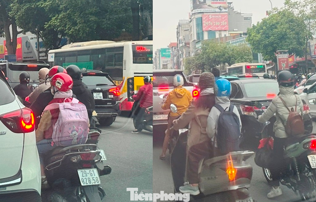 Khoảng 8h nhiều người dân đi làm hay đưa con đến trường vẫn bị "chôn chân" tại các ngã đường dẫn về nút giao Nguyễn Xiển - Nguyễn Trãi.