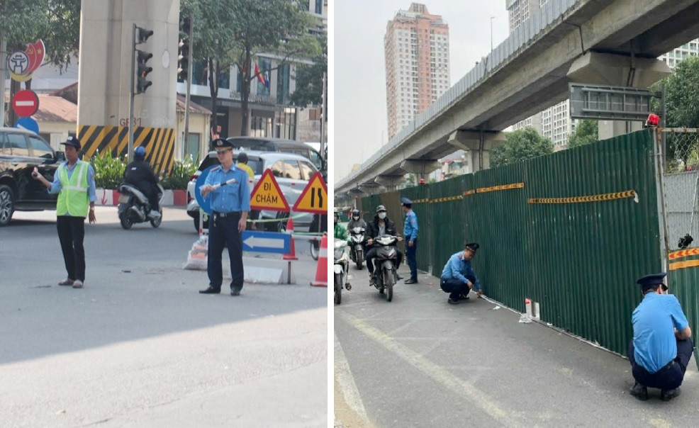 Thanh tra giao thông sẽ bố trí lực lượng điều tiết giao thông và giám sát phạm vi hàng rào ngay tại các công trường thi công trên đường. Ảnh: A.Trọng Thanh tra giao thông sẽ bố trí lực lượng điều tiết giao thông và giám sát phạm vi hàng rào ngay tại các công trường thi công trên đường. Ảnh: A.Trọng