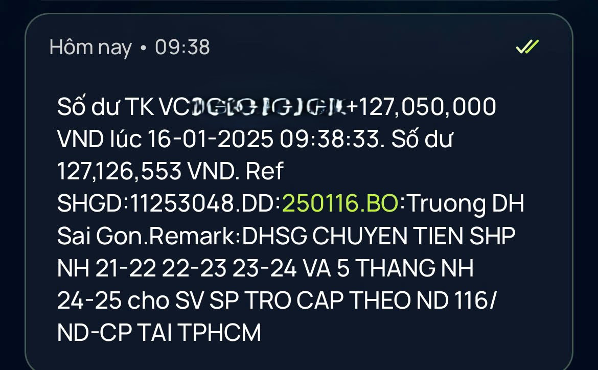 Tài khoản của nhiều sinh viên bất ngờ nhận được chuyển khoản 127 triệu đồng hỗ trợ. Tài khoản của nhiều sinh viên bất ngờ nhận được chuyển khoản 127 triệu đồng hỗ trợ.
