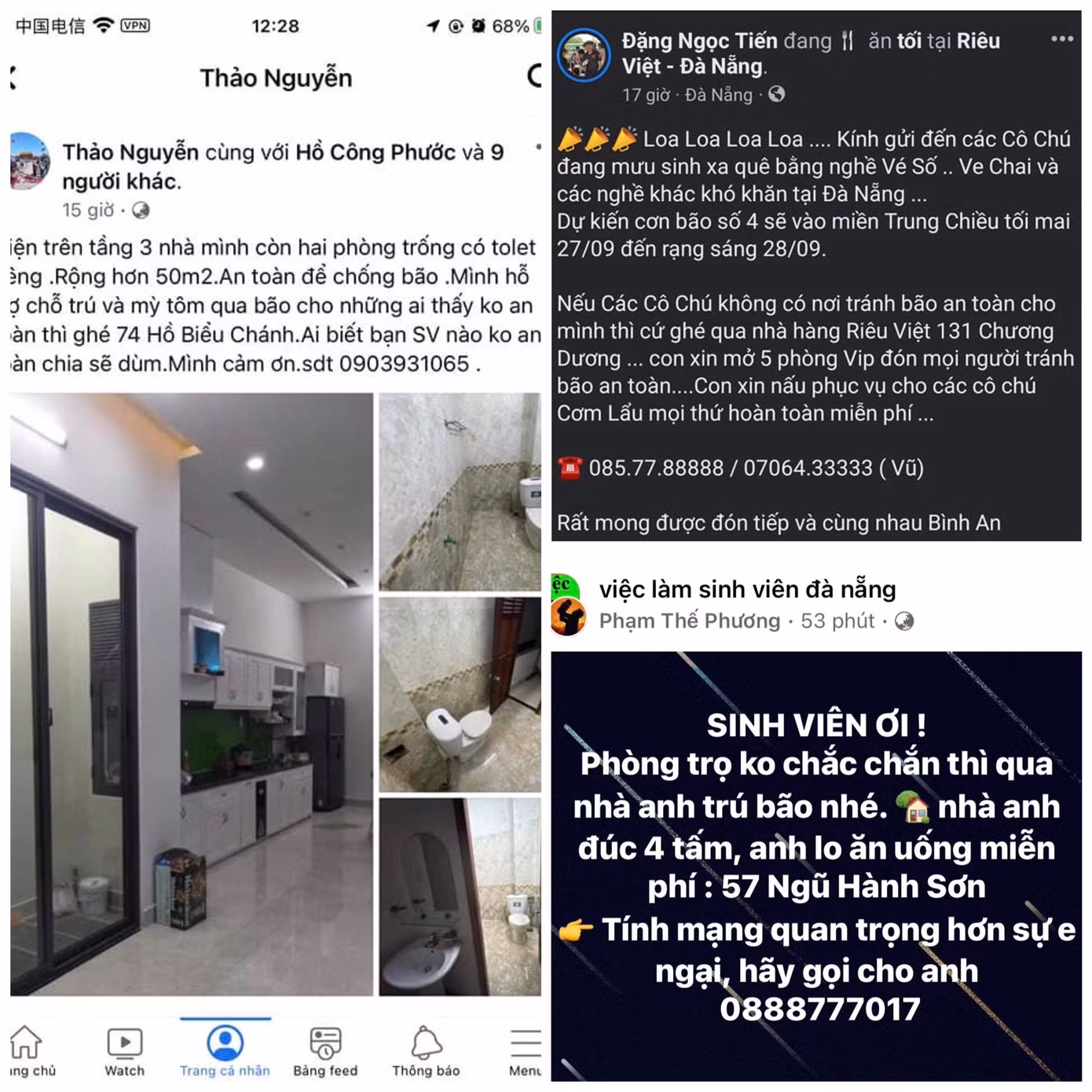 Hàng loạt bài đăng "ấm lòng ngày bão" tại Đà Nẵng trên MXH Facebook.