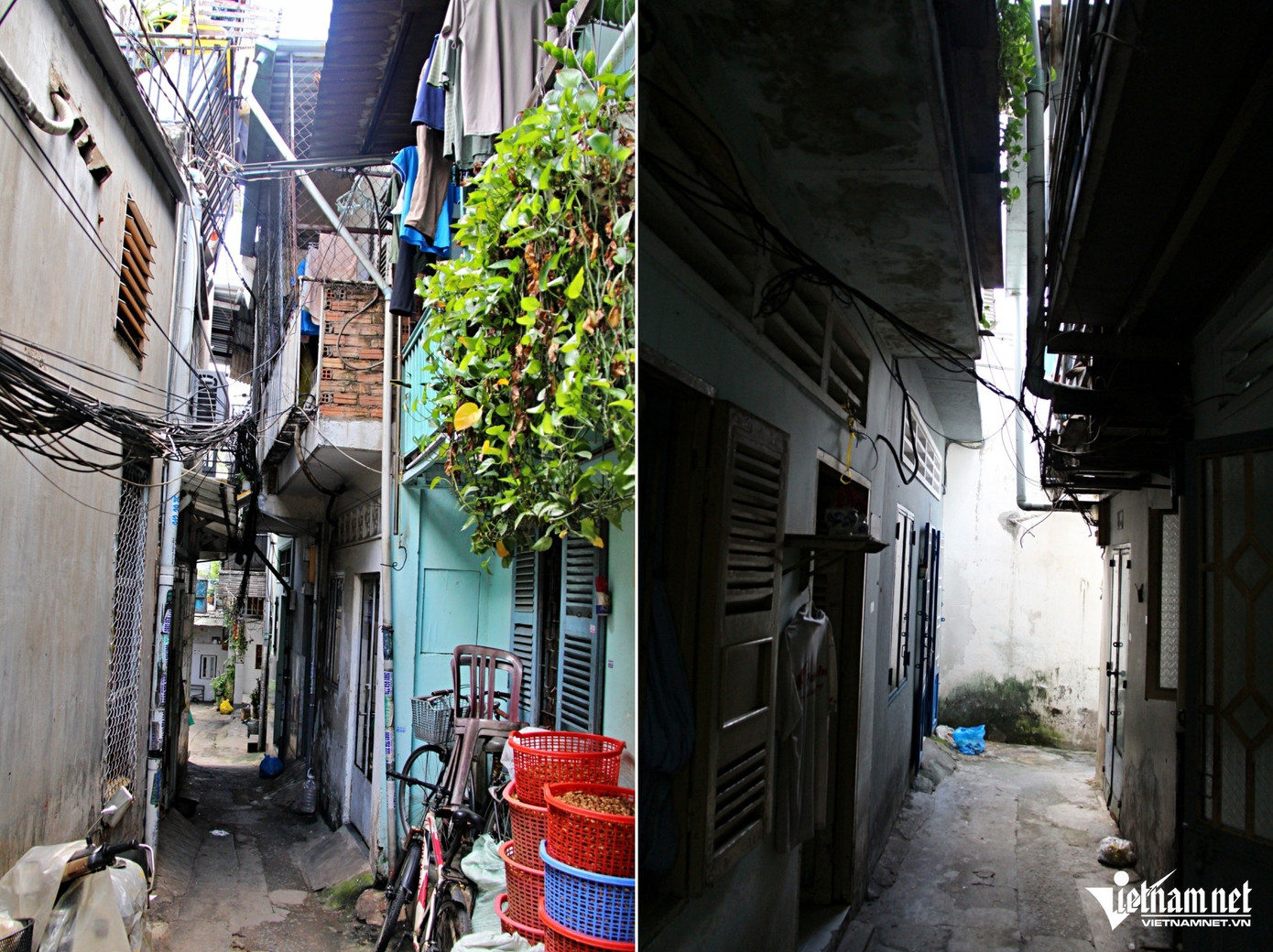 Càng vào sâu, những hẻm nhánh bên trong "thành phố ma" càng nhỏ hẹp và tối tăm. Ảnh: Hà Nguyễn. Càng vào sâu, những hẻm nhánh bên trong "thành phố ma" càng nhỏ hẹp và tối tăm. Ảnh: Hà Nguyễn.