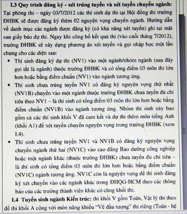 Nhiều trường thông báo xét tuyển NV1B, NV1C, xét tuyển linh hoạt... trong kỳ thi tuyển sinh ĐH, CĐ năm 2012. Ảnh: Trần Huỳnh