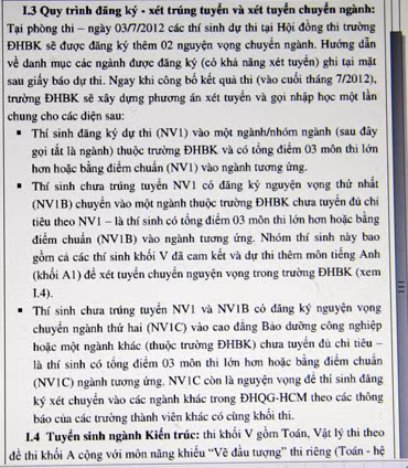 Nhiều trường thông báo xét tuyển NV1B, NV1C, xét tuyển linh hoạt... trong kỳ thi tuyển sinh ĐH, CĐ năm 2012. Ảnh: Trần Huỳnh
