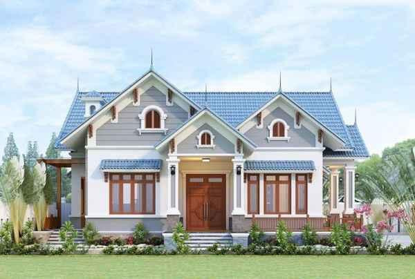 Mẫu biệt thự 1 tầng 4 phòng ngủ hiện đại. Kết cấu mái thái tạo điểm nhấn khi kết hợp với phong cách thiết kế tinh tế khi sử dụng hệ phào chỉ ngoại thất màu xanh lam và gỗ ấn tượng. Có phòng khách, 4 phòng ngủ ngay sát cửa chính. Phía sau phòng khách là phòng thờ. Tiếp đến là phòng bếp và nhà vệ sinh được đặt cạnh nhau đảm bảo nhu cầu sử dụng của các thành viên trong gia đình. Mẫu biệt thự 1 tầng 4 phòng ngủ hiện đại. Kết cấu mái thái tạo điểm nhấn khi kết hợp với phong cách thiết kế tinh tế khi sử dụng hệ phào chỉ ngoại thất màu xanh lam và gỗ ấn tượng. Có phòng khách, 4 phòng ngủ ngay sát cửa chính. Phía sau phòng khách là phòng thờ. Tiếp đến là phòng bếp và nhà vệ sinh được đặt cạnh nhau đảm bảo nhu cầu sử dụng của các thành viên trong gia đình.