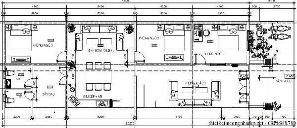 Thiết kế chi tiết bên trong mẫu nhà cấp 4 7x20 mái Thái.