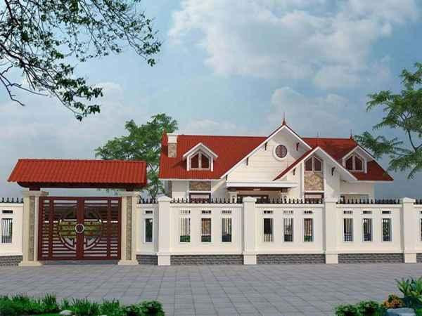 Mẫu biệt thự 1 tầng có 4 phòng ngủ hình chữ L. Điểm nhấn của mẫu thiết kế này là mái thái màu đỏ tươi. Tiền sảnh của ngôi nhà sử dụng các đường chỉ lõm. Mái nhà có độ dốc vừa phải giúp thoát nước mưa dễ dàng hơn. Mẫu biệt thự 1 tầng có 4 phòng ngủ hình chữ L. Điểm nhấn của mẫu thiết kế này là mái thái màu đỏ tươi. Tiền sảnh của ngôi nhà sử dụng các đường chỉ lõm. Mái nhà có độ dốc vừa phải giúp thoát nước mưa dễ dàng hơn.