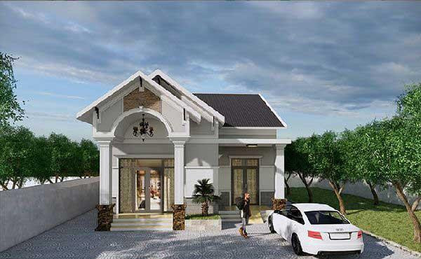 Mẫu nhà cấp 4 7x20 mái Thái sử dụng kiến trúc chữ L cực kỳ phổ biến tại khu vực nông thôn Việt Nam hiện nay hoặc sử dụng cho ngôi nhà xây dựng theo hướng biệt thự hiện nay.