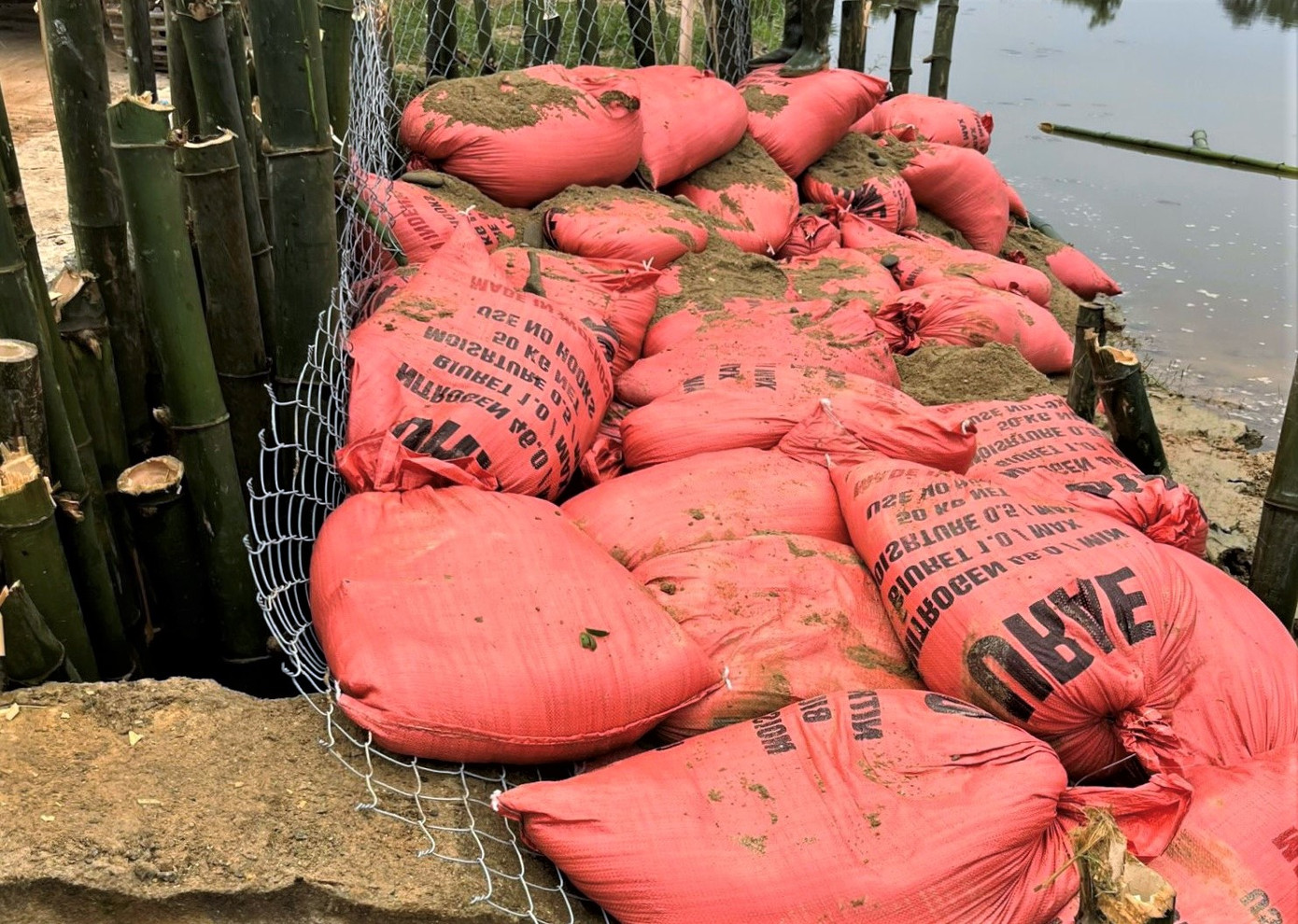 “Đây là địa điểm xung yếu, đã xảy ra sạt lở. Lo sợ sẽ ảnh hưởng đến đường dân sinh và các hộ dân gần khu vực này nên địa phương đã thuê máy móc, đóng cọc tre và dùng 200 bao cát để đắp bờ”, ông Nguyễn Đức Thắng - Chủ tịch UBND xã Sơn Giang (huyện Hương Sơn) cho hay.