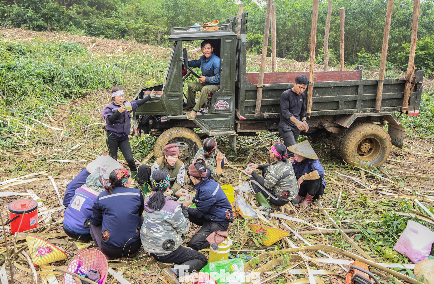 Khai thác gỗ keo diễn ra cả ngày, có lúc đến tận đêm mới xong nên với những "phu keo" này việc nghỉ ngơi, ăn uống trên đồi là điều quen thuộc. Dù nghề vất vả, song với khoản thu nhập 400.000 - 600.000 cho từng việc làm cũng giúp họ có thêm để trang trải. Khai thác gỗ keo diễn ra cả ngày, có lúc đến tận đêm mới xong nên với những "phu keo" này việc nghỉ ngơi, ăn uống trên đồi là điều quen thuộc. Dù nghề vất vả, song với khoản thu nhập 400.000 - 600.000 cho từng việc làm cũng giúp họ có thêm để trang trải.