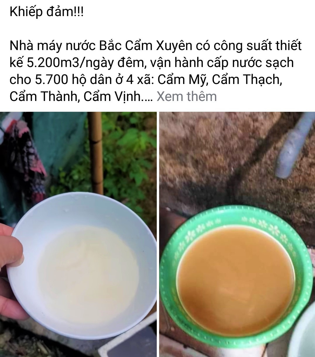 Hình ảnh nước sạch đổi màu đục, có cặn bùn.
