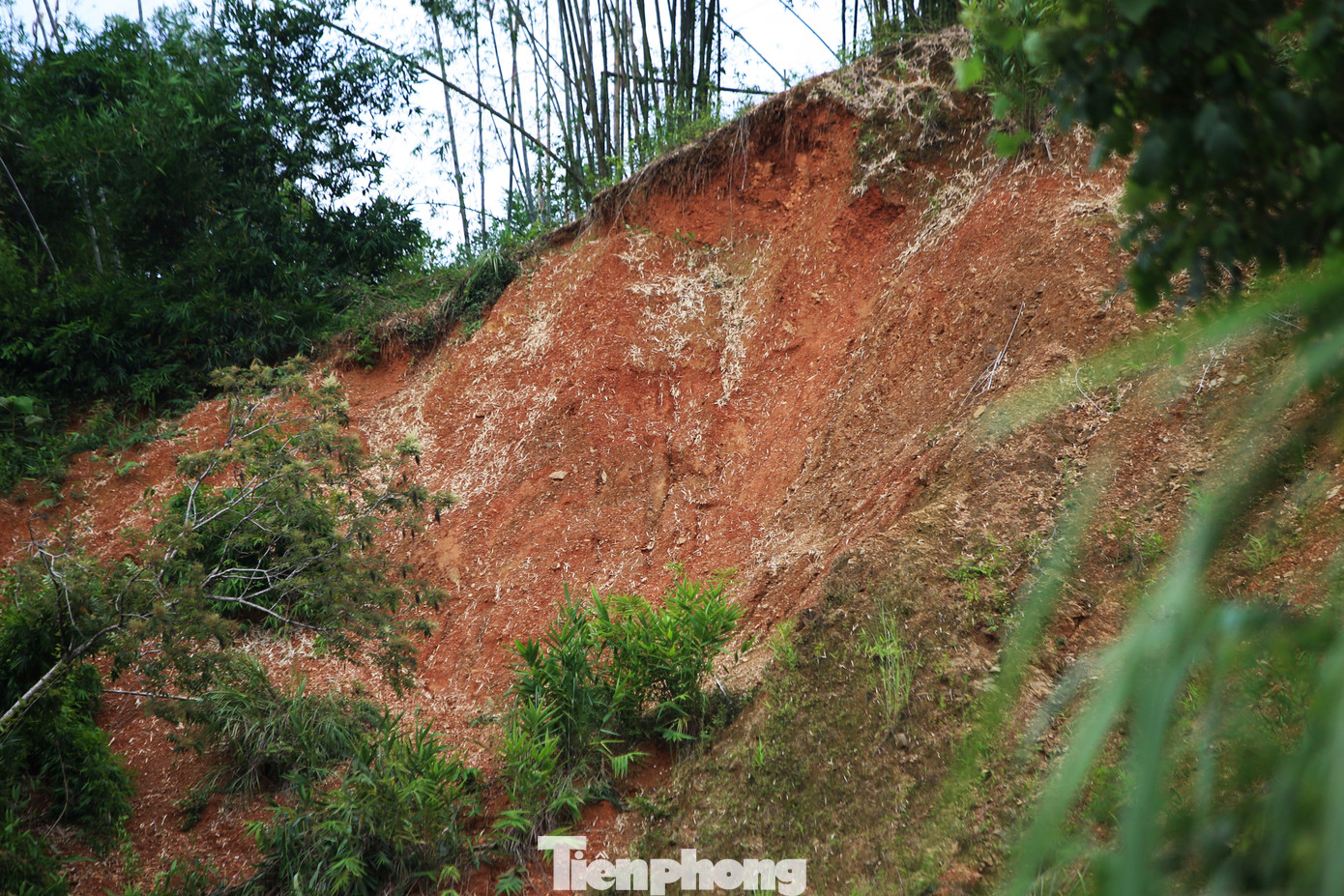 Lớp đất đá mùn yếu vẫn đang treo lơ lửng trên mái ta luy dương cao hàng chục mét. Nếu những ngày tới tiếp tục có mưa thì tình trạng sạt lở sẽ lại tiếp diễn tại những vị trí này.