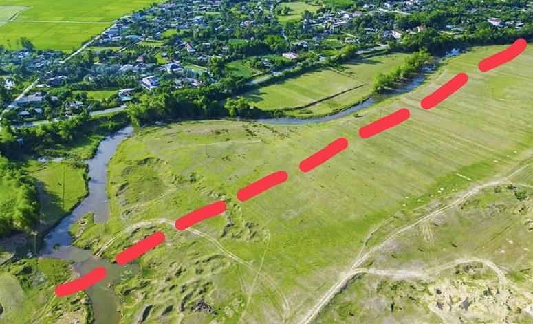 Khu vực khai thác mỏ cát thôn Mỹ Yên từ vạch kẻ đỏ đến bờ sông Ngàn Mọ.