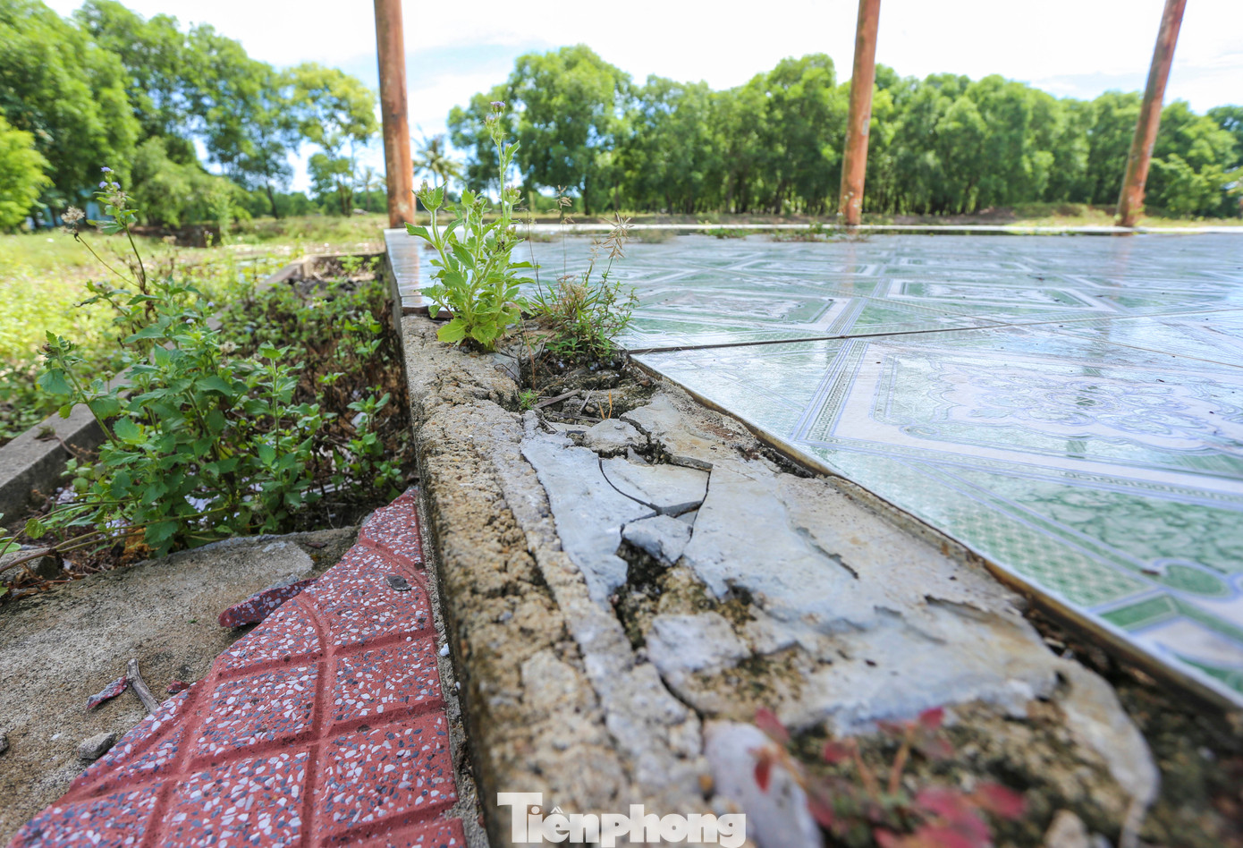 Hạng mục nhà chờ bằng tôn thép mục nát theo thời gian. Nhiều mảnh kính vỡ vương vãi khắp nơi trong khu du lịch. Hạng mục nhà chờ bằng tôn thép mục nát theo thời gian. Nhiều mảnh kính vỡ vương vãi khắp nơi trong khu du lịch.