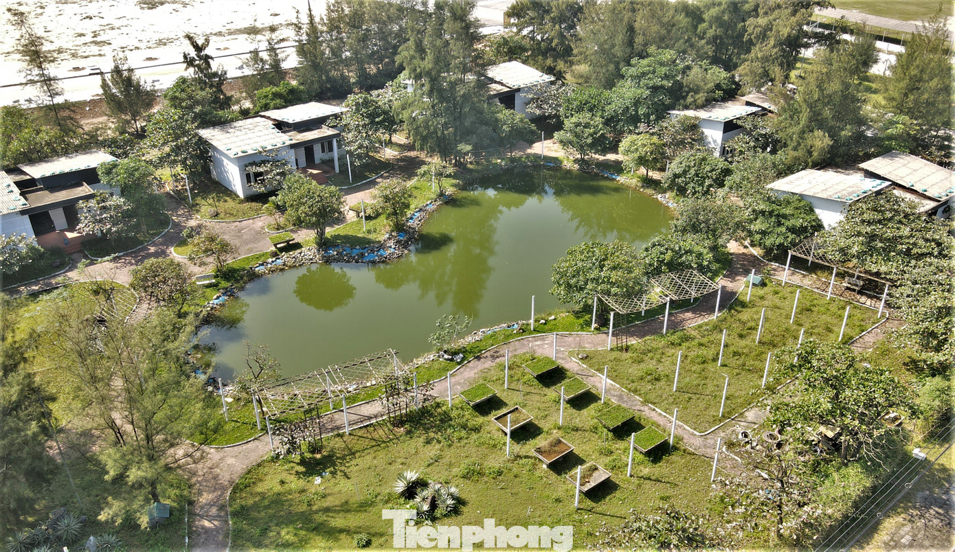 Quanh khu bể bơi, khối nhà 1 tầng bungalow đã xuống cấp, nhếch nhác. Chủ đầu tư báo cáo đã rót 60 tỷ đồng vào dự án này. Tuy nhiên, ngành chức năng địa phương cho rằng con số trên không đúng thực tế.