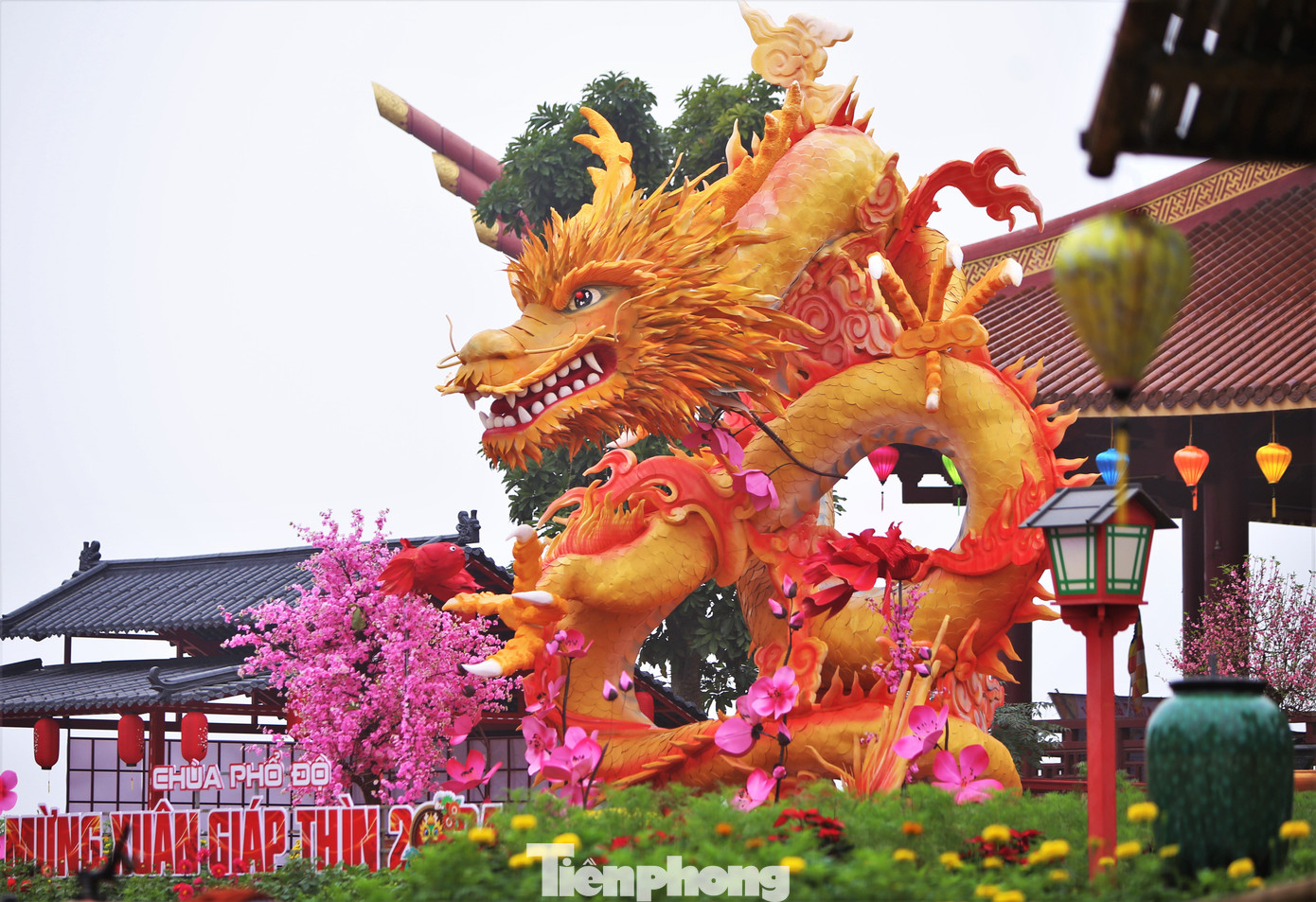 Linh vật rồng được nhóm thợ 3 người từ Thừa Thiên - Huế thực hiện và lắp đặt trong gần 1 tháng với chi phí khoảng 60 triệu đồng. Linh vật này cuộn tròn, dáng như thu mình để ngồi chầu.