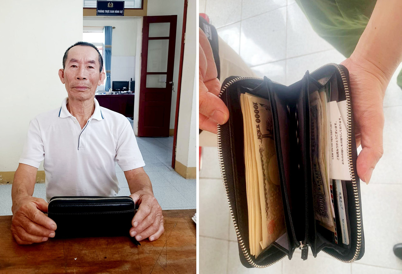 Ông Phan Xuân Nam cùng chiếc ví chứa hơn 44 triệu đồng.