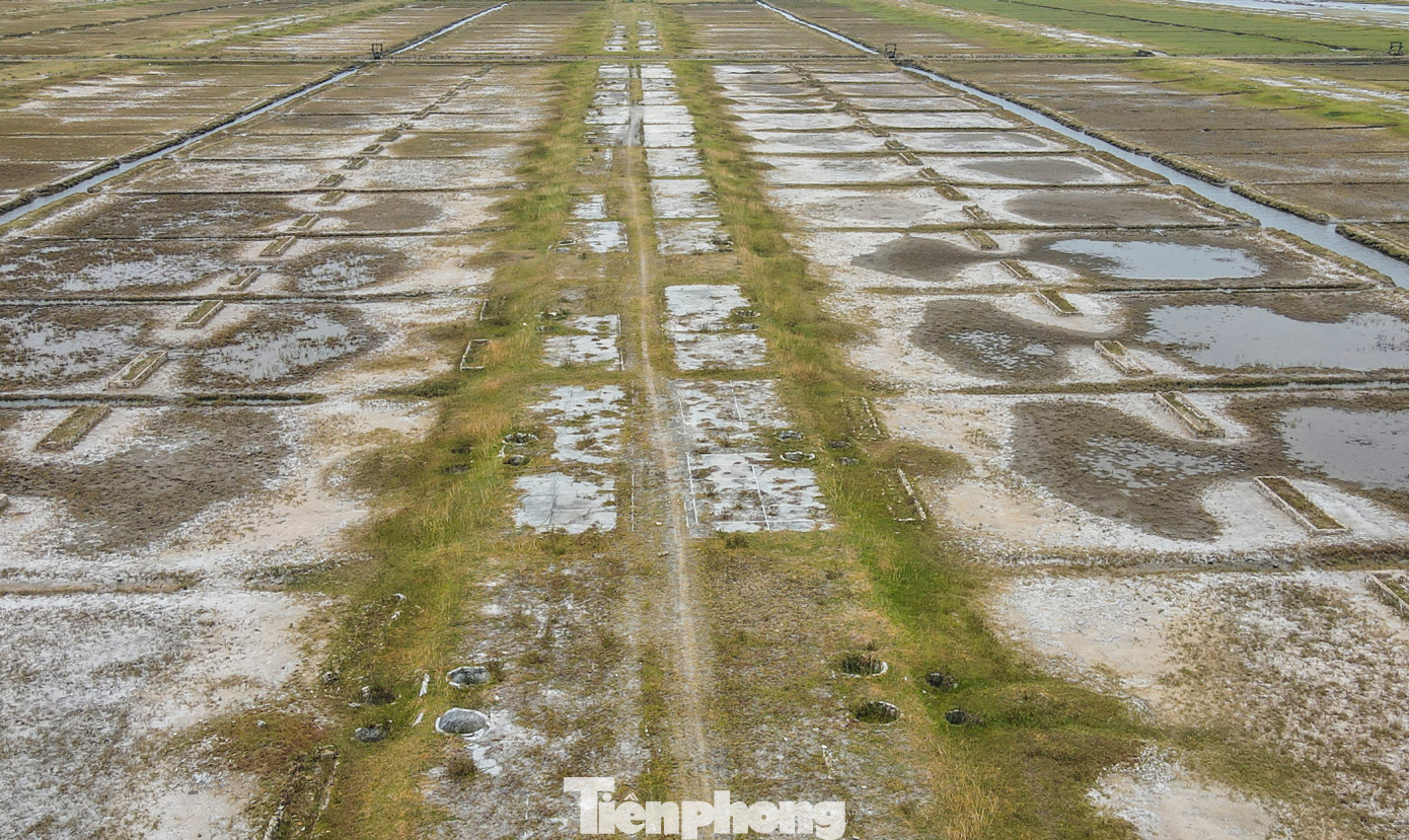 “Những ai còn bám trụ với nghề làm muối chủ yếu là người lớn tuổi không đi làm thuê được những nghề khác. Vợ chồng tôi cũng đang trụ lại làm 2 sào đất muối, kiếm 15-20 triệu đồng mỗi vụ”, ông Trần Văn Thắng (trú xã Kỳ Hà) nói. Trong ảnh là cánh đồng muối ở xã Kỳ Hà đang dần bị bỏ hoang diện tích lớn.